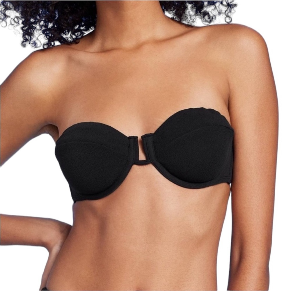 SHADE & SHORE - Women’s Balconette Underwire Crepe Bikini Top. Black 34B